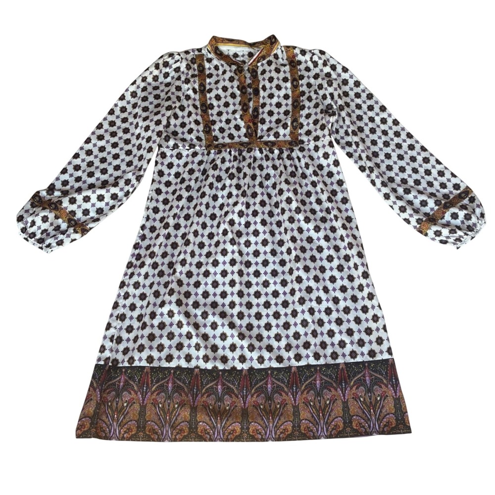 Boho Peasant Dress Womens Size 38 Paisley Geometric Whimsical Hippie Mini - Picture 2 of 10